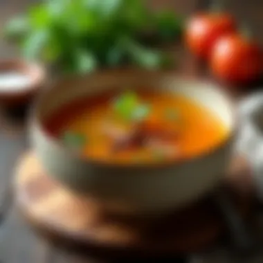 A soothing bowl of warm broth with herbs and spices