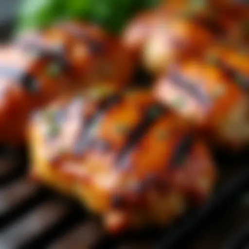 Juicy grilled chicken thighs with char marks