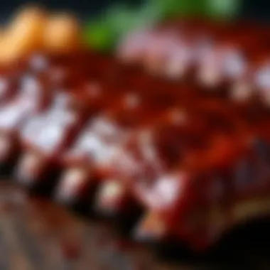 A close-up of perfectly glazed ribs with a glossy barbecue sauce finish