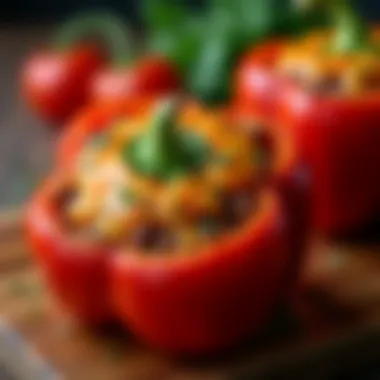 Close-up of a beautifully stuffed pepper showcasing ingredients