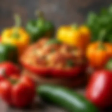 Diverse Ingredients for Creative Stuffed Pepper Recipes Colorful ingredients laid out for unique stuffed pepper variations