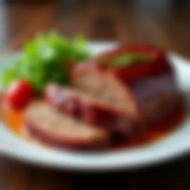 A beautifully garnished meatloaf served on a plate with sides