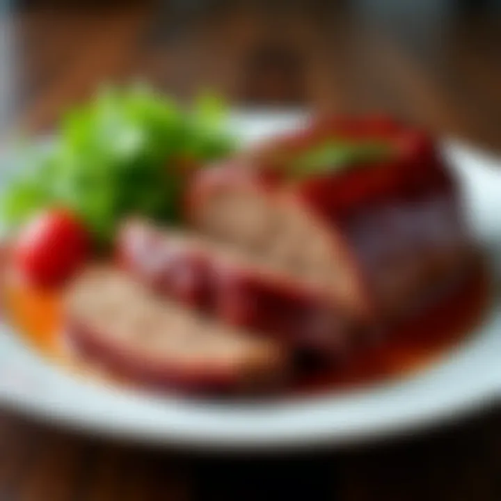 A beautifully garnished meatloaf served on a plate with sides