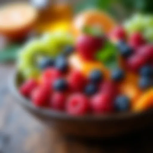 A vibrant bowl of fresh fruit, rich in vitamins and antioxidants.