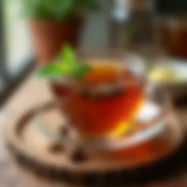 A soothing cup of herbal tea infused with calming ingredients.