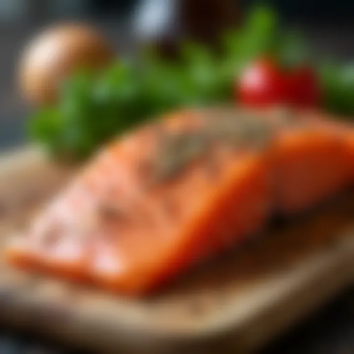 Salmon fillet elegantly seasoned on a cutting board