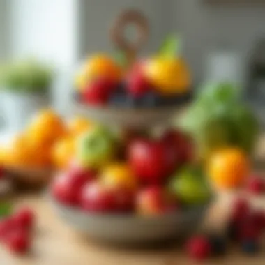 Colorful fruits arranged artistically in a fruit organizer stand