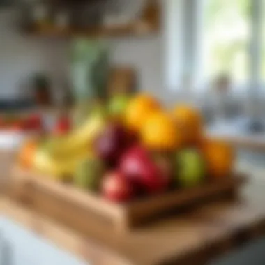 Compact fruit organizer stand in a small kitchen space