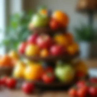 Stylish Display of Fresh Produce Elegant fruit organizer stand showcasing a variety of fruits