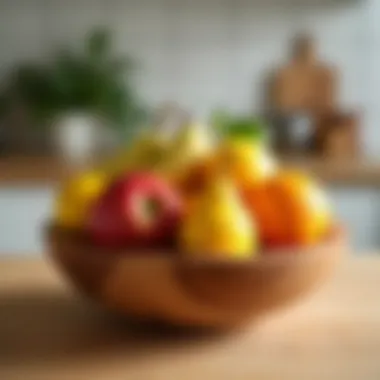 Natural Charm in Kitchen Decor Wooden fruit organizer stand with organic fruits