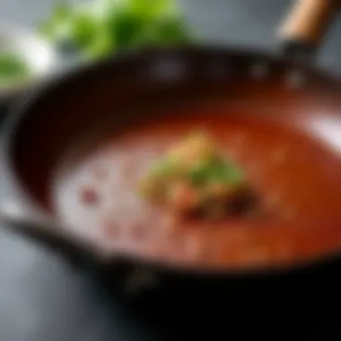 Close-up of a beautifully seasoned wok showcasing its rich patina