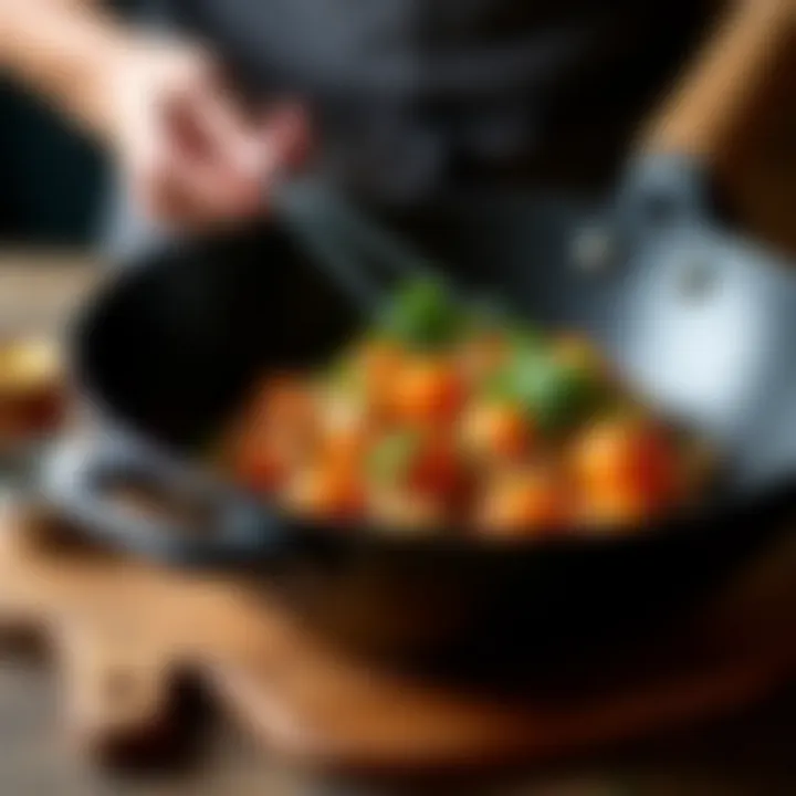 An elegant display of a well-maintained wok alongside essential care tools