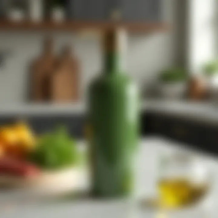 Elegant green olive oil dispenser on a kitchen counter