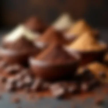 Diverse Cocoa Mix Varieties A rich assortment of cocoa mixes displayed in elegant containers