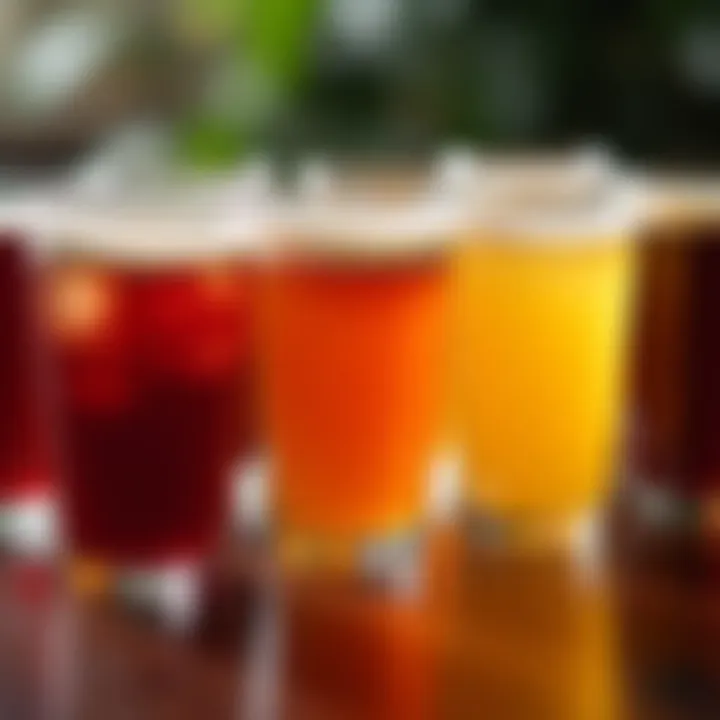 A vibrant display of various hard kombucha flavors in glasses.