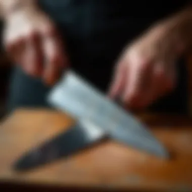 Artisan Crafting Japanese Chef Knife A skilled artisan at work, handcrafting a Japanese chef knife.