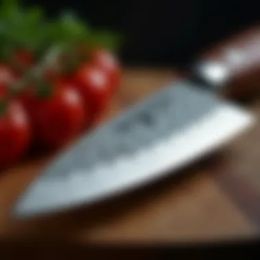 Intricate Craftsmanship of Japanese Chef Knife Close-up of a Japanese chef knife showcasing intricate craftsmanship and material.