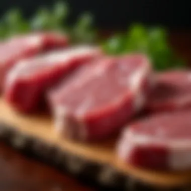 Varieties of Veal Cuts An overview of different veal cuts displayed on a wooden board