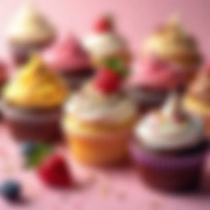 A vibrant assortment of vegan cupcake flavors and toppings