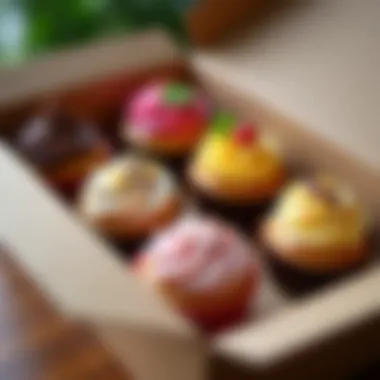 A delivery box filled with assorted vegan cupcakes ready for shipment