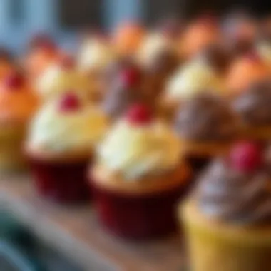 A selection of beautifully decorated vegan cupcakes on display