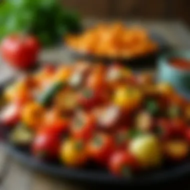 An array of roasted vegetables on a rustic table