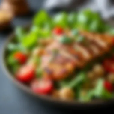 Quinoa Salad with Grilled Chicken A vibrant plate of quinoa salad with fresh vegetables and grilled chicken, showcasing a balanced meal