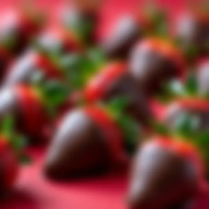 A vibrant display of fresh strawberries dipped in rich chocolate